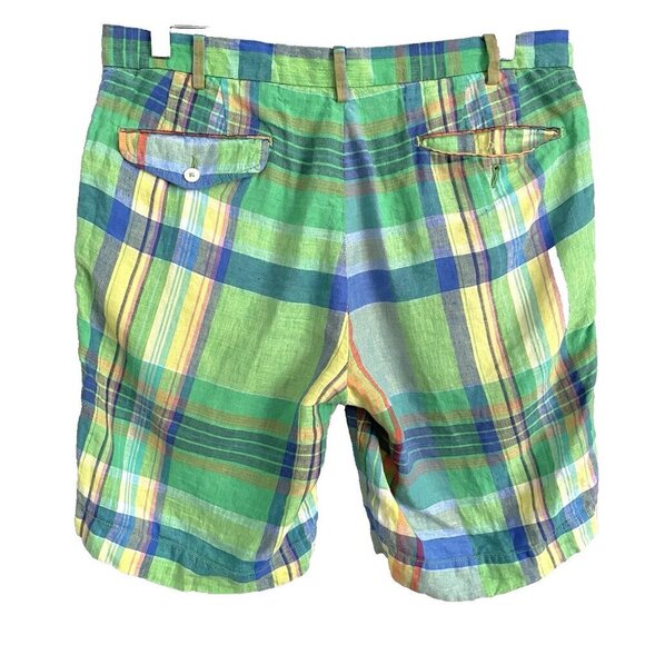 Vintage Polo Ralph Lauren Green Plaid India Madras Linen Shorts - 32-34" Waist/M - Picture 10 of 12
